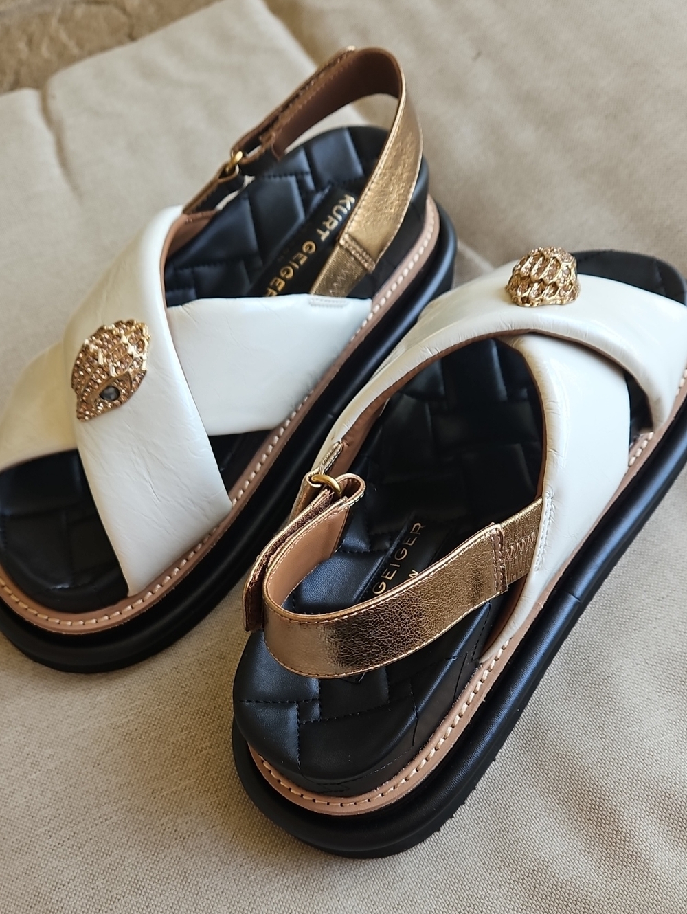 Kurt Geiger London Orson Cross Strap Leather Platform Sandals White Gold EU40, 9 - Picture 10 of 12